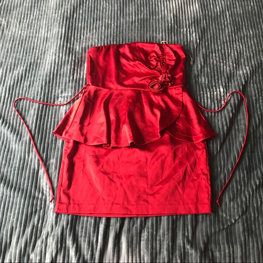 Teeze Me Red Rose Strapless Mini Dress